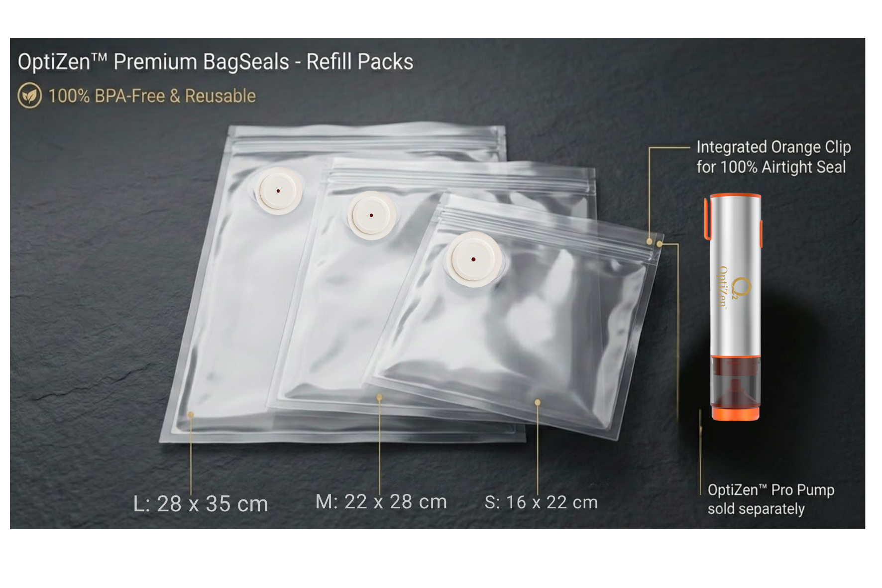 OptiZen™ Premium BagSeals - Refill Pack 30 stuks s/m/l